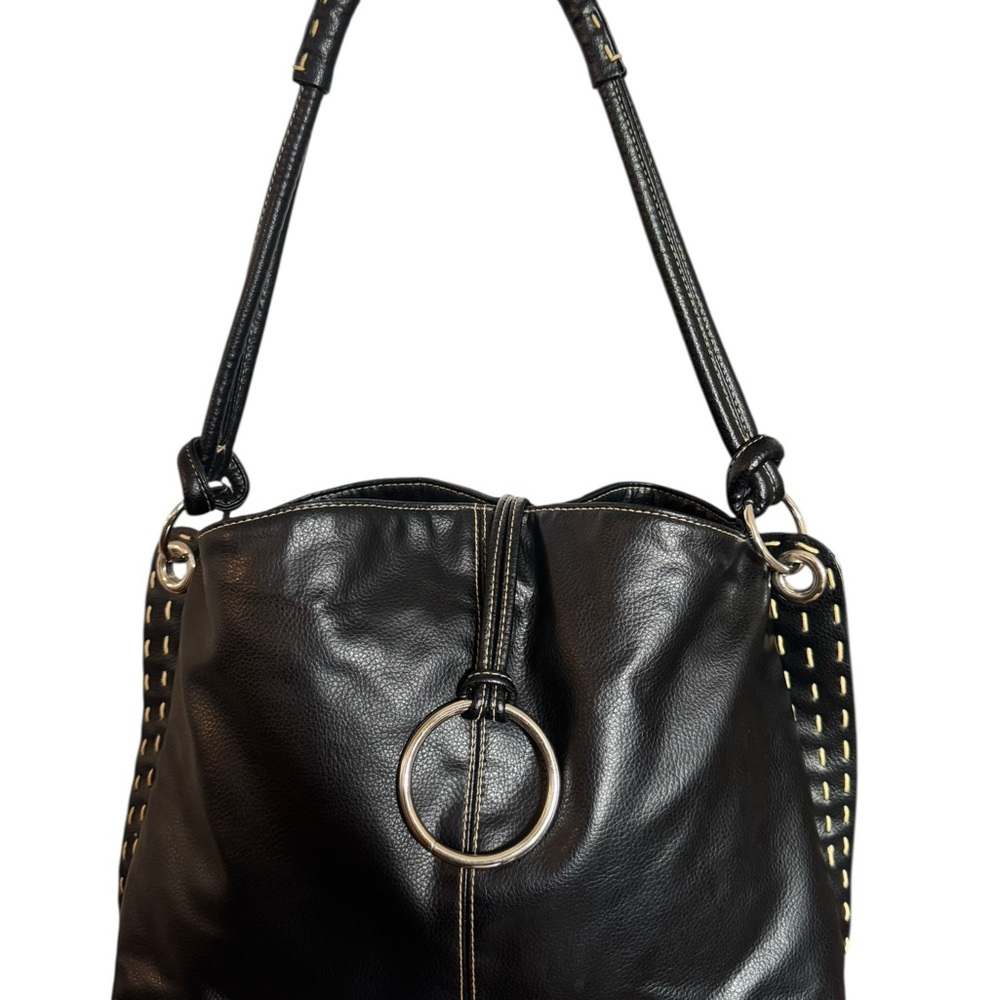 Vintage Grunge Black Leather Shoulder Bag
